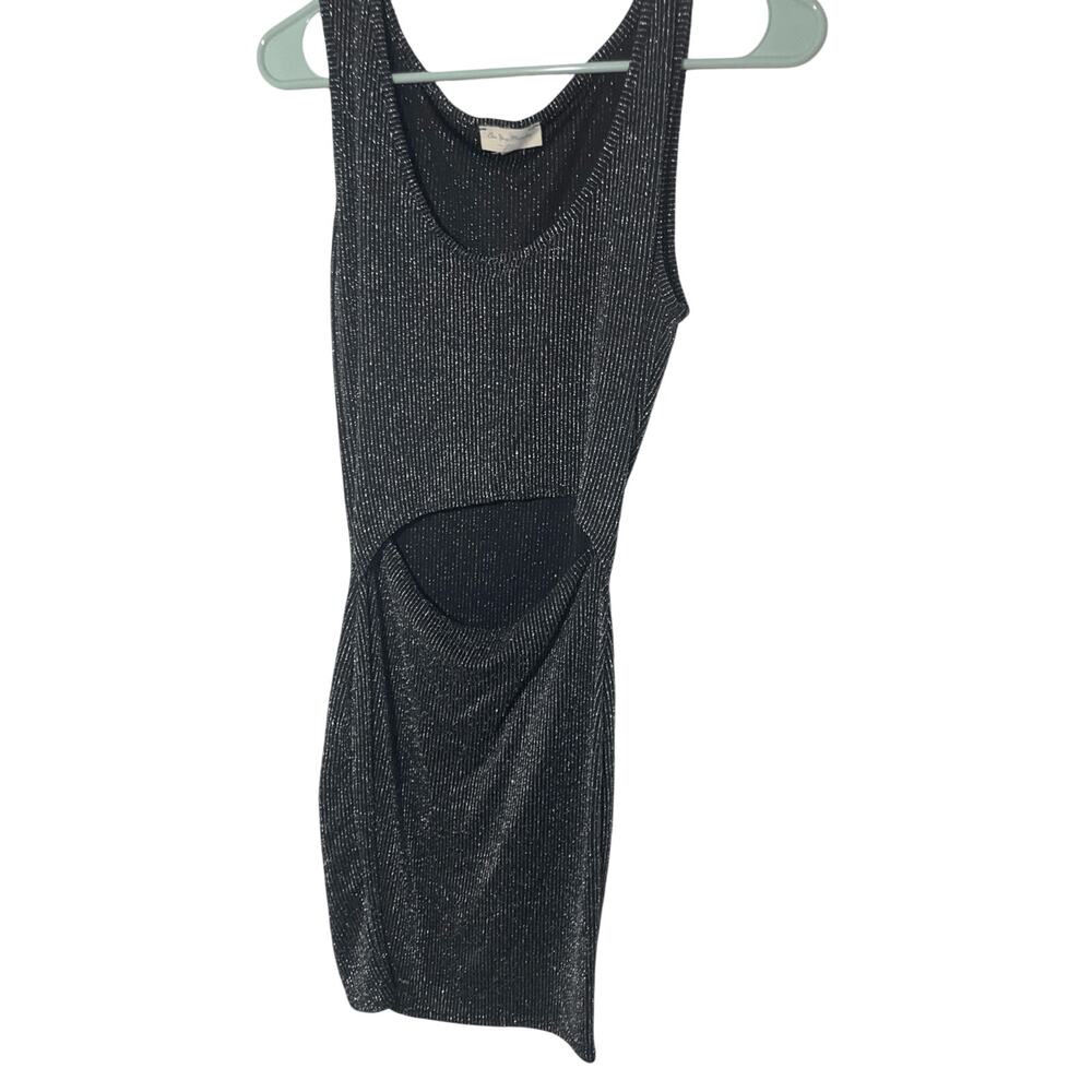 See You Monday Dress Women Large Black Silver Metallic Cutou Bodycon Sleeveless